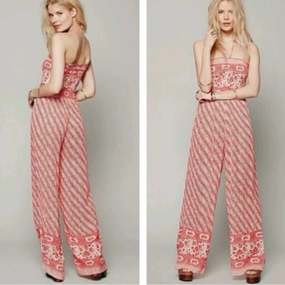 Free People Coral‎ Patterned Jumpsuit